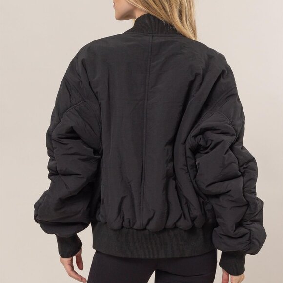 Oversized Bomber Puffer Jacket | BLACK - Picture 3 of 5